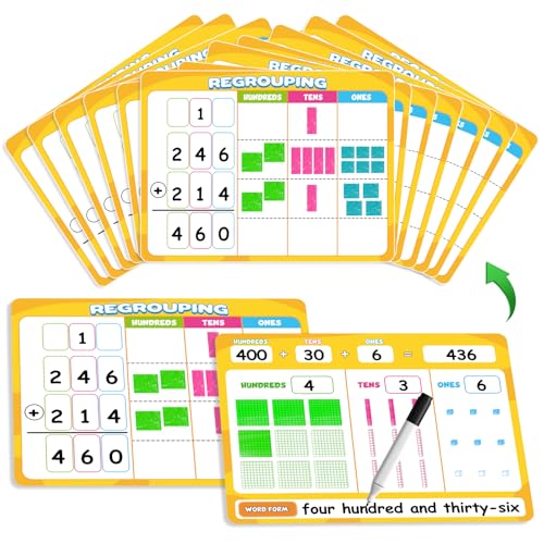 Laffunz 12 Packs Dry Erase Place Value Chart Math Games for Kids Addition and Subtraction Flash Cards White Board Math Manipulatives 1st 2nd 3rd Grade Teacher Classroom Must Haves Homeschool Supplie - Image 1