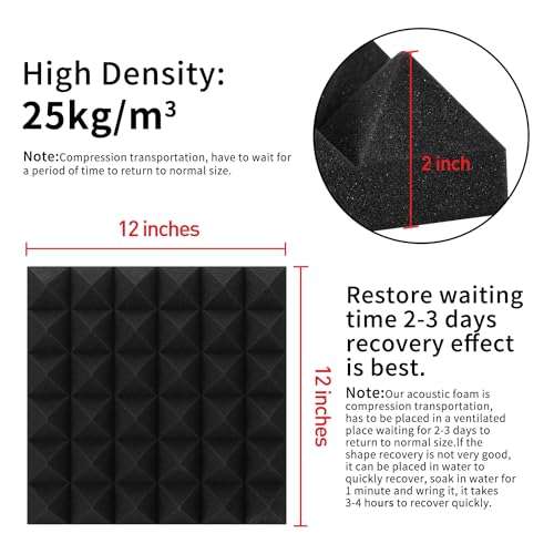 Focusound Acoustic Foam Panels 50 Pack (2"x12"x12") - Sound Proof Foam Pyramid Tiles for Walls, Studio, Home Theater & Noise Reduction - Image 4