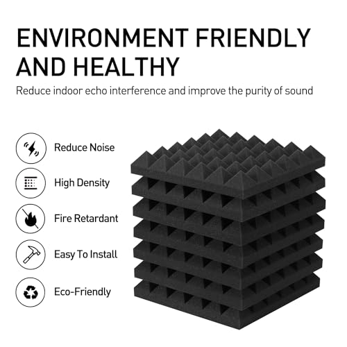 Focusound Acoustic Foam Panels 50 Pack (2"x12"x12") - Sound Proof Foam Pyramid Tiles for Walls, Studio, Home Theater & Noise Reduction - Image 3