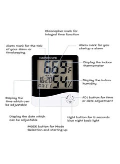 Homartel Homartel Room Temperature Meter Digital Humidity Tester and Hygrometer with Alarm Clock LED Monitor with Temperature Sensor Digital Clock for Home Silver  - Image 3