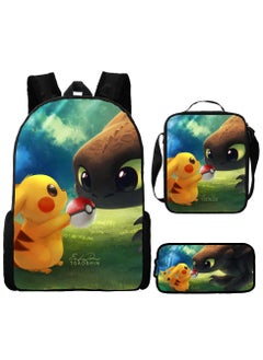 Pikachu New Cartoon Anime Student Backpack Three-Piece Set 29*42*16cm 