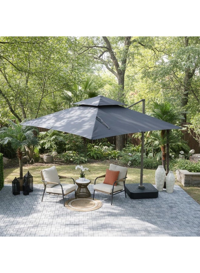 DANUBE HOME Ali Outdoor Umbrella with Base - Grey Polyester Canopy, Durable ABS Plastic Frame, 1 Year Warranty, Ideal for Outdoor Living Spaces - Image 1