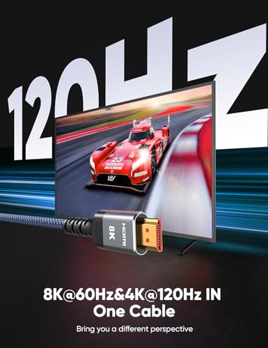 Highwings 8K 2.1 HDMI Cable 3.3FT/1M 2-Pack, 48Gbps High Speed HDMI Braided Nylon Cord-4K120 144Hz 8K60Hz RTX 3090 eARC HDR10 4:4:4 HDCP 2.2&2.3 QMS VRR,Compatible for Laptop,Monitor,Roku TV,HDTV - Image 3