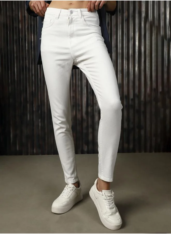 هاي ستار Women Jeans in White featuring Skinny Fit fit with a washed pattern, regular length, secured with button closure, crafted from cotton – a wardrobe staple for modern fashion enthusiasts.