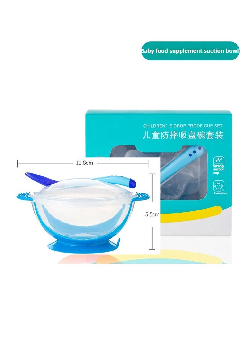 Complementary food bowlChildren's anti drop suction cup bowl lid spoon set, food supplement bowl temperature sensor spoon set Box cutlery - Image 1