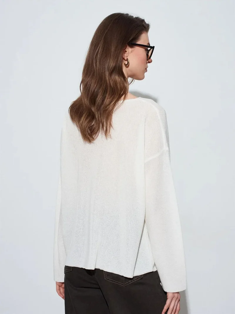 ديلفين DILVIN Women's V-neck Ribbed Knit Sweater