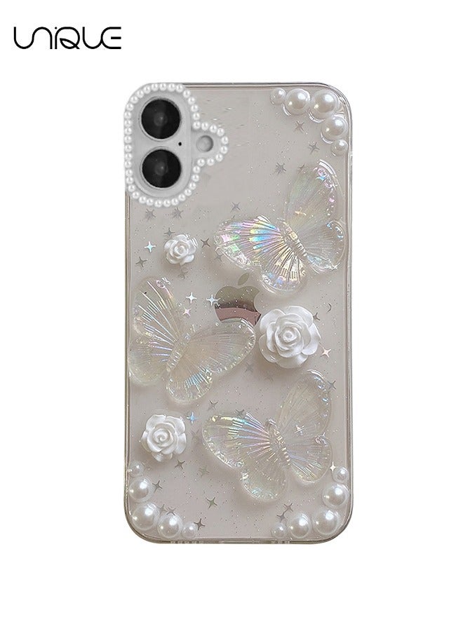 Unique For iPhone 16 Case - 3D Butterfly Rose Flower Shiny Girl Phone Case - Clear Phone Case - TPU Drop Protection - Image 1