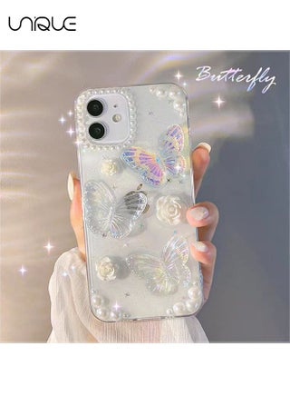 For iPhone 16 Case - 3D Butterfly Rose Flower Shiny Girl Phone Case - Clear Phone Case - TPU Drop Protection - view 4