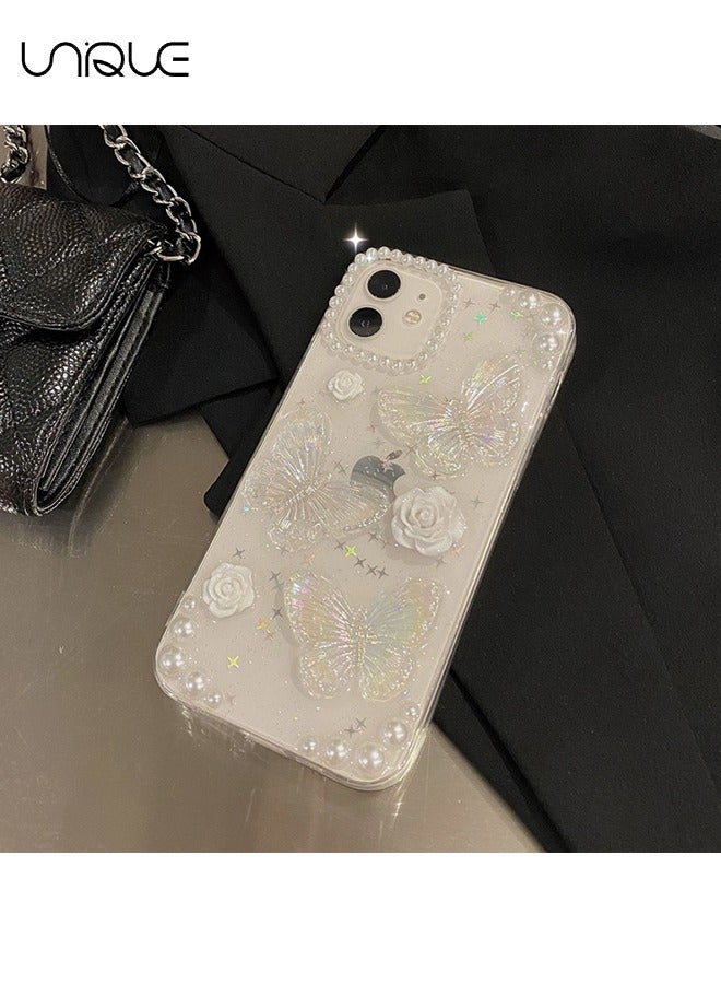 Unique For iPhone 16 Case - 3D Butterfly Rose Flower Shiny Girl Phone Case - Clear Phone Case - TPU Drop Protection - Image 5