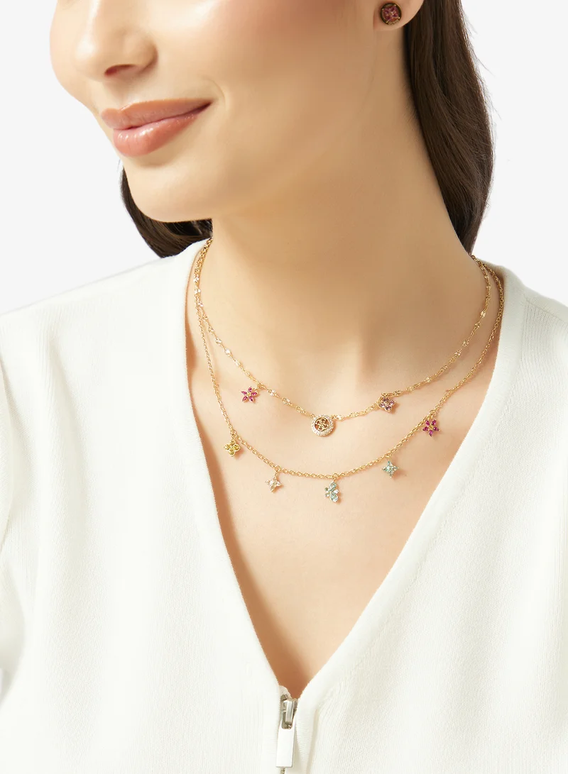 Guess  Two Rows Flowers Layered Necklace for Women | Best Price UAE