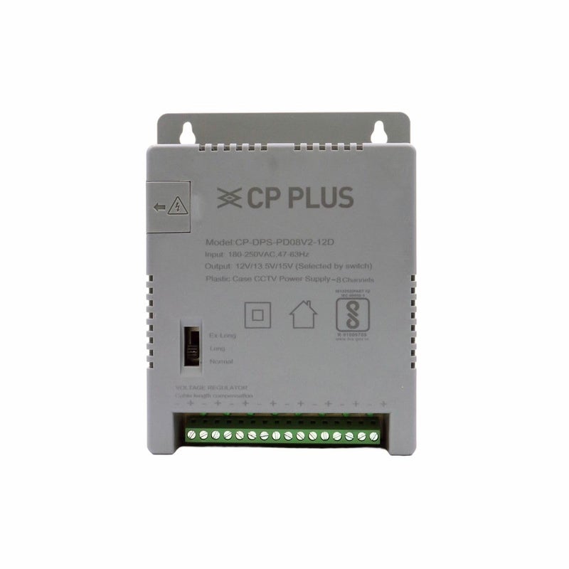 CP PLUS مزود طاقة CCTV 8 قنوات SMPS | محول عالي الكفاءة 12V 5A مع مؤشرات LED | فلتر EMI | حماية من الحمل الزائد والدوائر القصيرة | للاستخدام مع الكاميرات الدائرية والرصاصية | CP-DPS-PD08V2-12D - Image 1