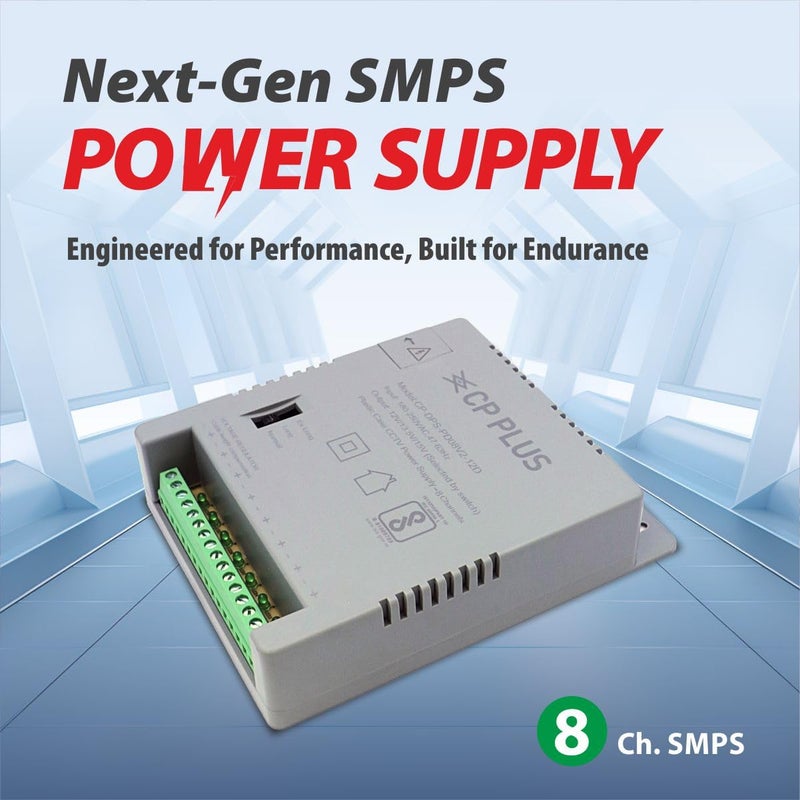 CP PLUS مزود طاقة CCTV 8 قنوات SMPS | محول عالي الكفاءة 12V 5A مع مؤشرات LED | فلتر EMI | حماية من الحمل الزائد والدوائر القصيرة | للاستخدام مع الكاميرات الدائرية والرصاصية | CP-DPS-PD08V2-12D - Image 5