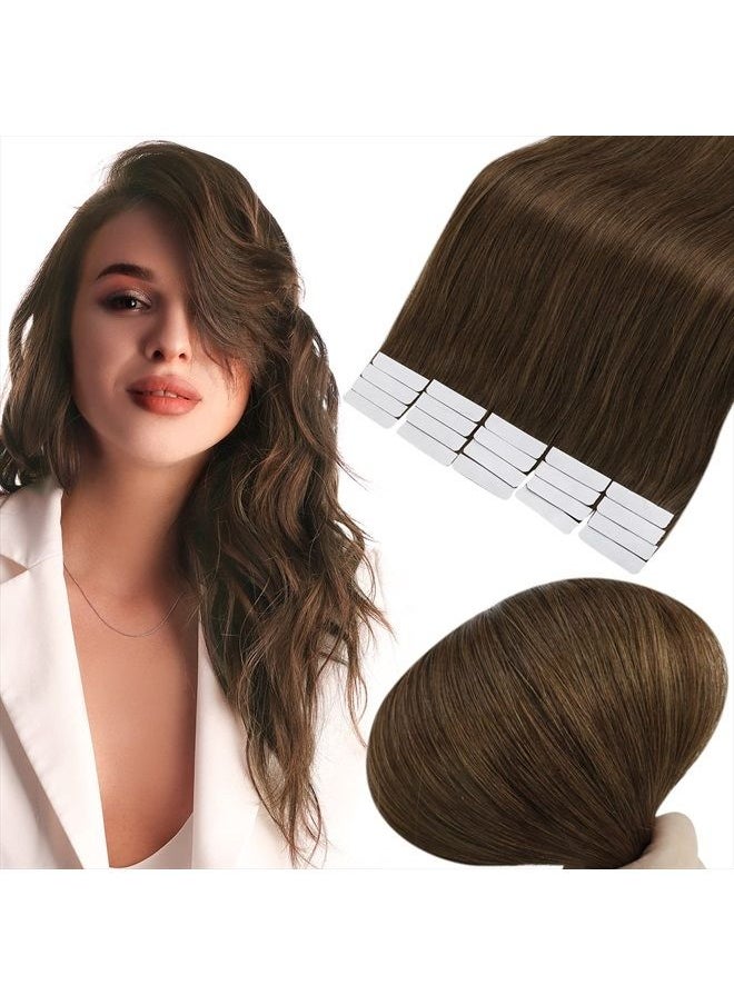 Full Shine Tape in Hair Extensions Human Hair 20 Inch Color 4 Medium Brown Tape in Remy Hair Extensions 40Pcs Human Hair Glue on Hair Extension 100 Gram Seamless Straight Hair Tape  - Image 1