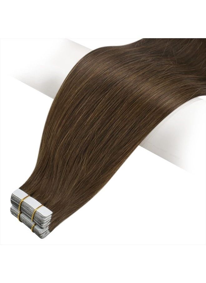 Full Shine Tape in Hair Extensions Human Hair 20 Inch Color 4 Medium Brown Tape in Remy Hair Extensions 40Pcs Human Hair Glue on Hair Extension 100 Gram Seamless Straight Hair Tape  - Image 2