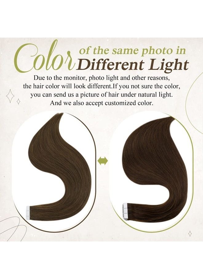 Full Shine Tape in Hair Extensions Human Hair 20 Inch Color 4 Medium Brown Tape in Remy Hair Extensions 40Pcs Human Hair Glue on Hair Extension 100 Gram Seamless Straight Hair Tape  - Image 5