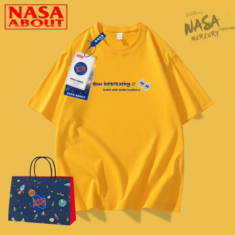 NASA Pure Cotton White Short-sleeved T-shirt for Boys Summer Trendy Brand Fashionable Couples Loose Half-sleeved Teen Top - Image 4