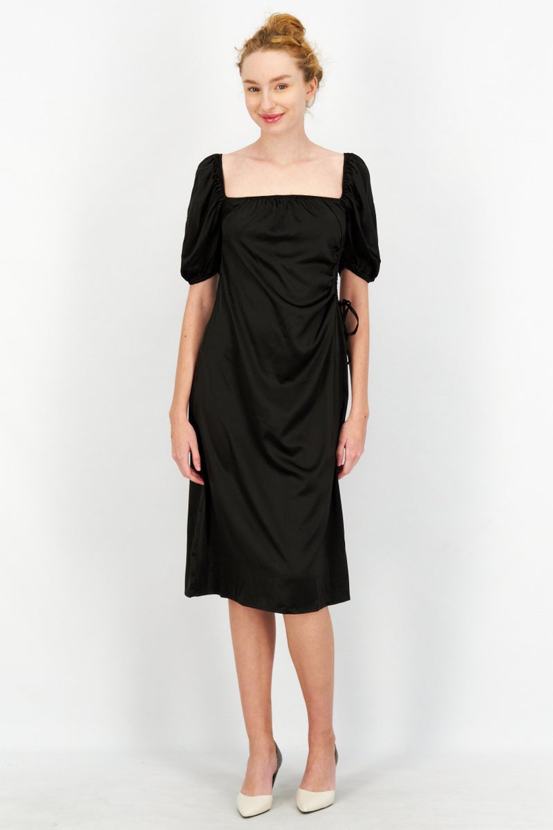 NA-KD Women Plain Puff Sleeve Cut Out Midi Dress, Black - Image 1