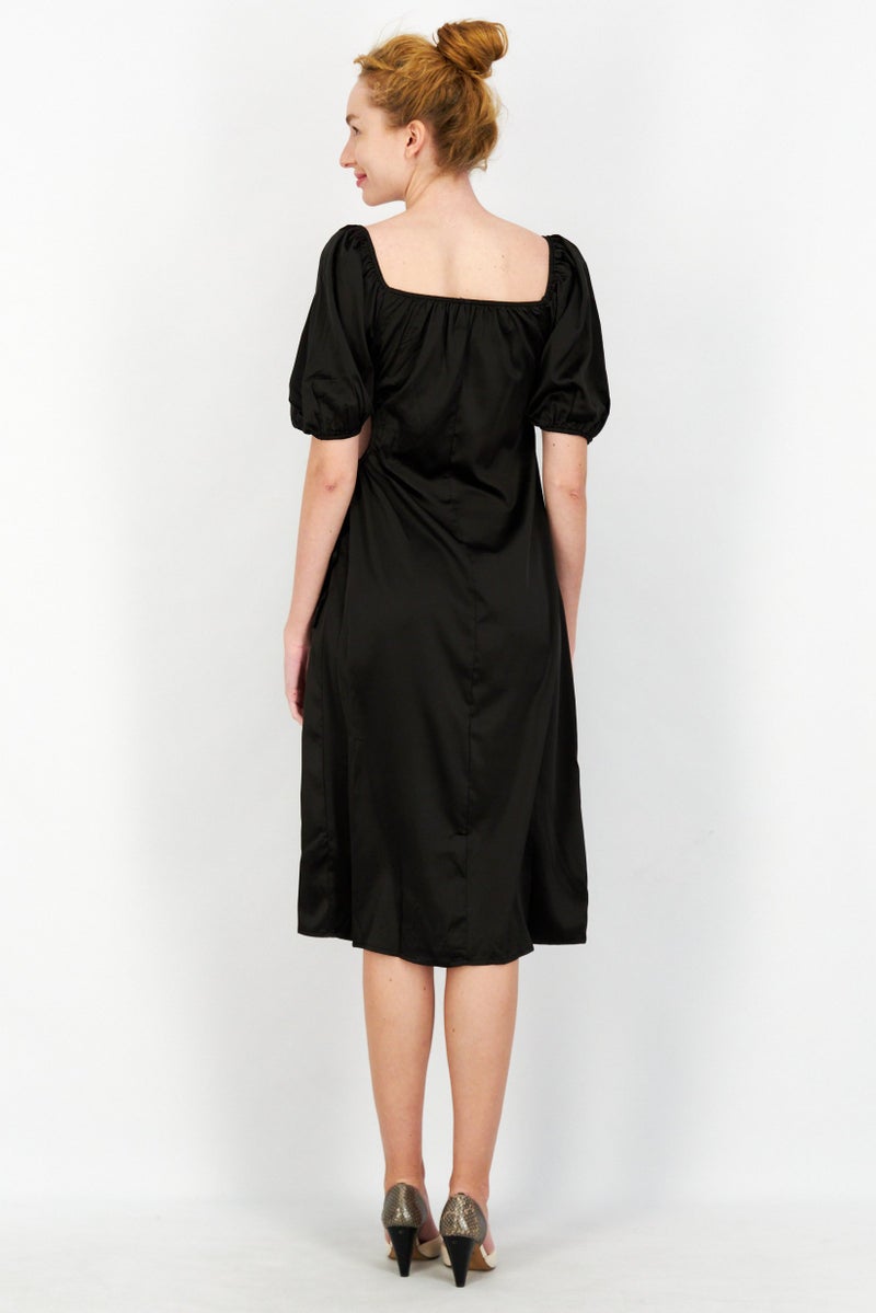 NA-KD Women Plain Puff Sleeve Cut Out Midi Dress, Black - Image 3