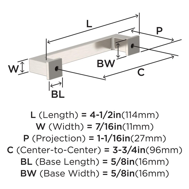 Amerock 10Bx37031G10 | Satin Nickel Cabinet Pull | 3-3/4 Inch (96Mm) Center-To-Center | 10 Pack | Bridgeport | Furniture Hardware - Image 3
