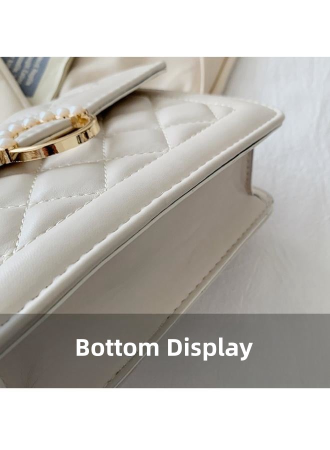 حقيبة كروس نسائية منقوشة بالألماس، حقيبة كتف مزينة باللؤلؤ للسيدات، حقيبة كروس حقيبة حمل جانبية، حقيبة حمل من جلد البولي يوريثان، حقيبة هاتف حقيبة صغيرة للفتيات/طلاب الجامعات/المراهقات - Image 4