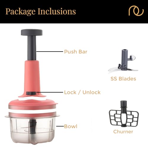 Frenchware (900 ml, Peach) Multipurpose Vegetable Push Chopper for Kitchen with 3 Blades, Polypropylene Material, Handy & Compact Chopper for Effortless Chopping - Image 2