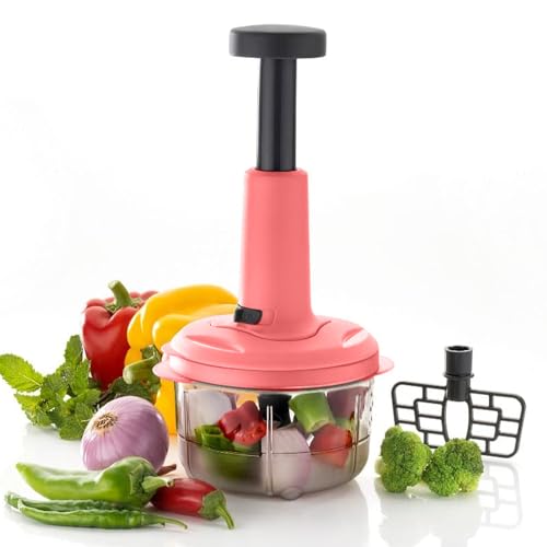 Frenchware (900 ml, Peach) Multipurpose Vegetable Push Chopper for Kitchen with 3 Blades, Polypropylene Material, Handy & Compact Chopper for Effortless Chopping - Image 1