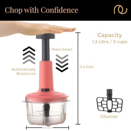 Frenchware (900 ml, Peach) Multipurpose Vegetable Push Chopper for Kitchen with 3 Blades, Polypropylene Material, Handy & Compact Chopper for Effortless Chopping - Image 4
