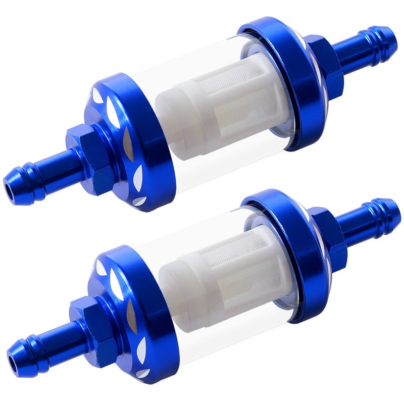 AICARS 516 Inline Fuel Filter with Blue Anodized Surface and Clear View Glass Fuel Filter Inline Filter for Motorcycle SUV ATV 2 Packs