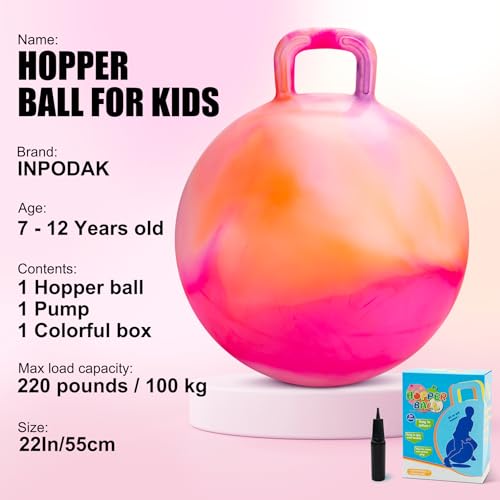 INPODAK Hopper Ball 22 Inch Bouncy Ball with Handle for Kids Hippity Hop Jumping Bounce Hopping Toy for Boys Girls Ages 712 with Pump and Gift Box Great Gift for Birthday Holiday Orange - Image 5