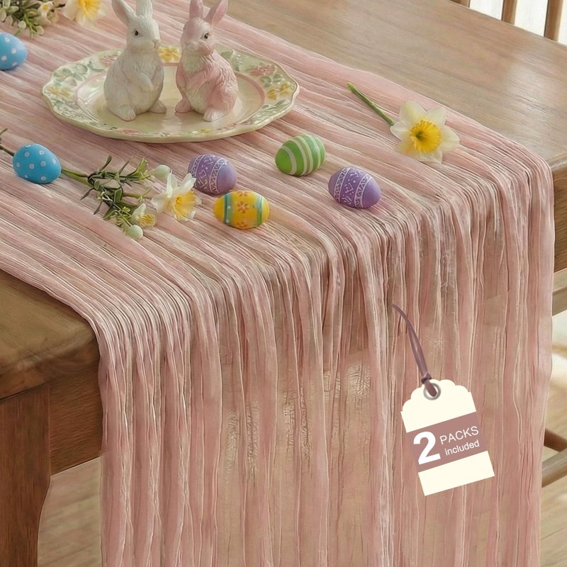 IVAPUPU 2 Pcs Cheesecloth Table Runner - 10ft Dusty Pink Easter Decor Boho Gauze Cheese Cloth Table Runners for Baby Shower Decorations Wedding Party Spring Garden Farmhouse - Image 1