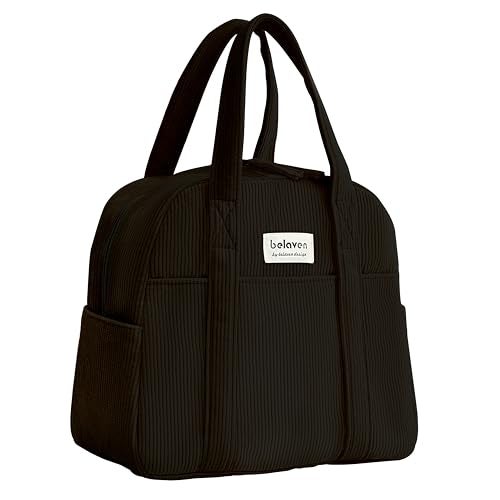 belaven Insulated Lunch Bag for Women, 6-Hour Cold Retention Cooler Tote with Sturdy Handle, 15-Can Spacious Capacity, Leakproof Corduroy Fabric & Aluminum Foil Lining, (Black) - Image 1
