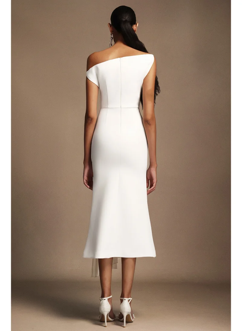 Bella Barnett  Paulina Oblique Shoulder Sleeveless Folds Midi Dress for Women | Best Price UAE