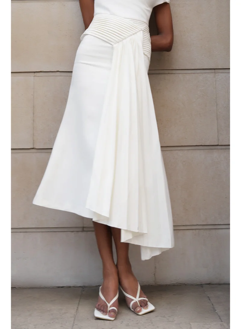 Bella Barnett  Paulina Oblique Shoulder Sleeveless Folds Midi Dress for Women | Best Price UAE