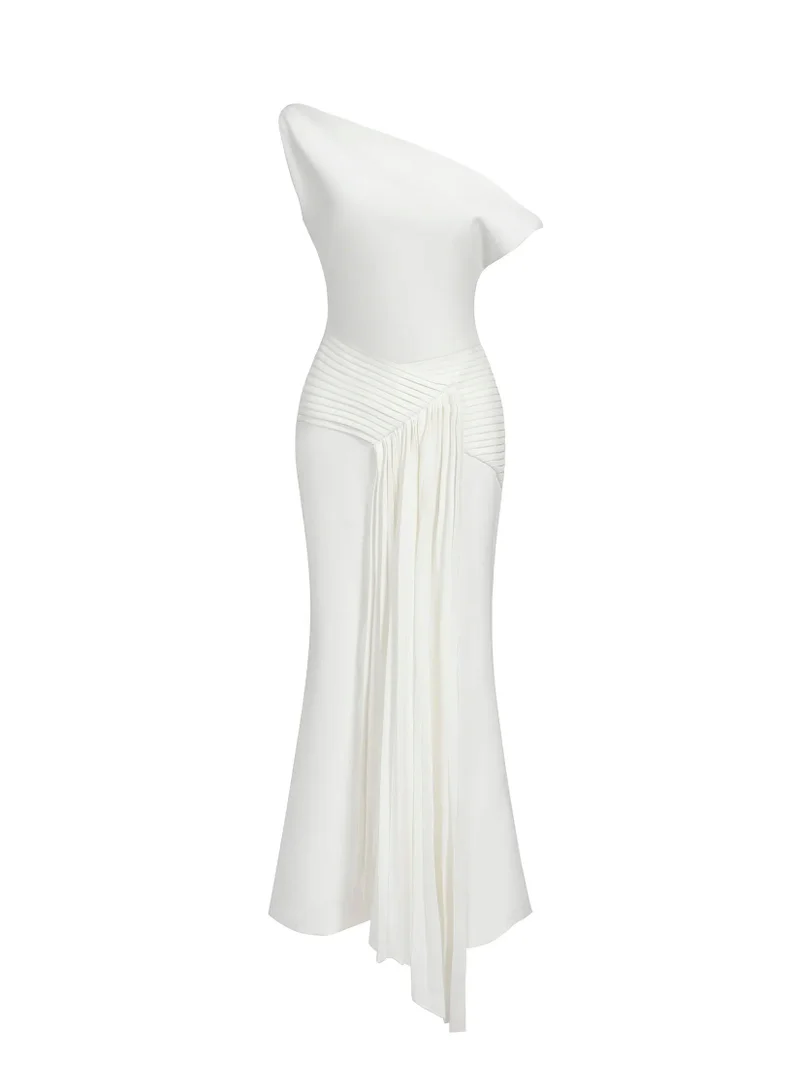 Bella Barnett Paulina Oblique Shoulder Sleeveless Folds Midi Dress