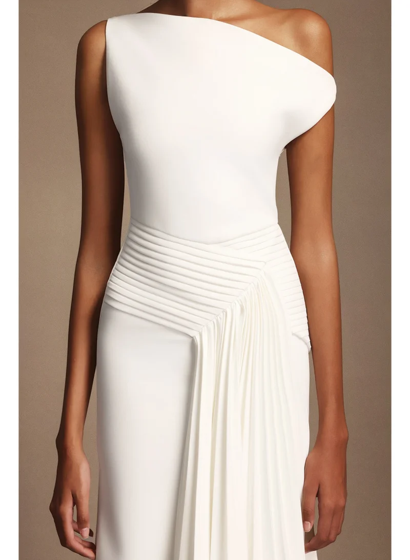 Bella Barnett  Paulina Oblique Shoulder Sleeveless Folds Midi Dress for Women | Best Price UAE