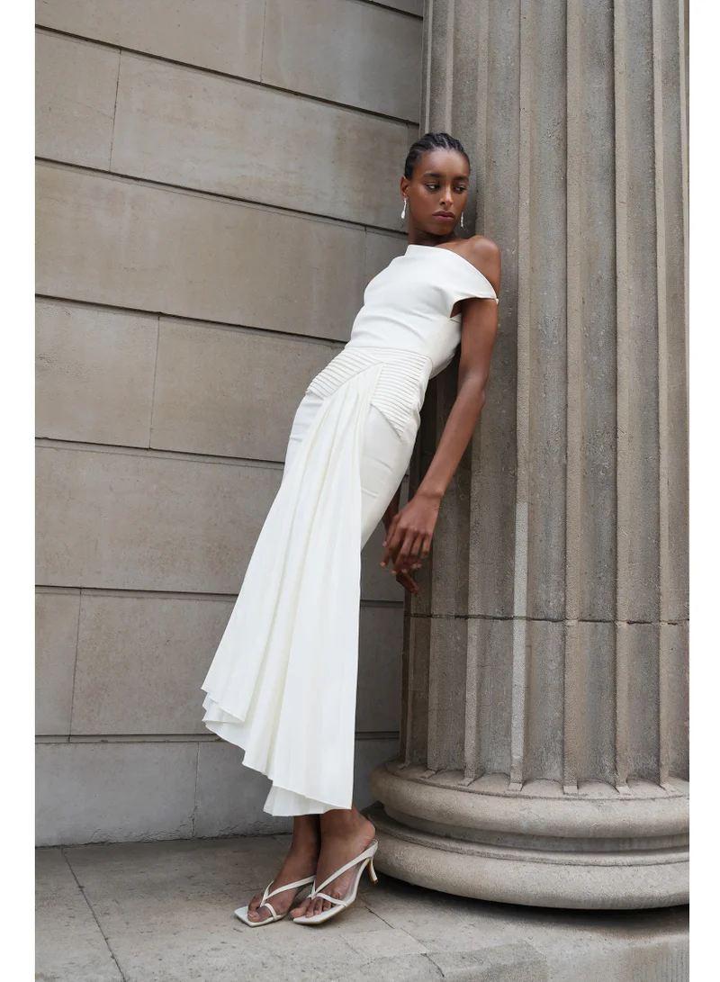 Bella Barnett  Paulina Oblique Shoulder Sleeveless Folds Midi Dress for Women | Best Price UAE