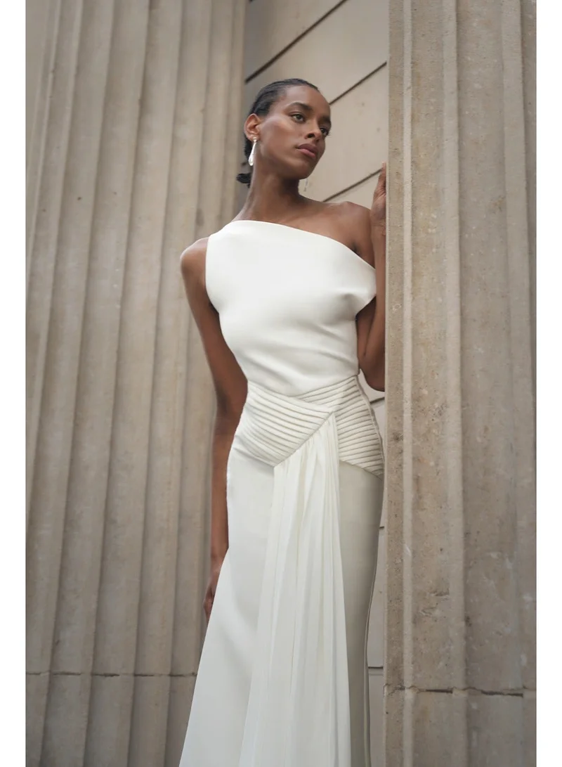 Bella Barnett  Paulina Oblique Shoulder Sleeveless Folds Midi Dress for Women | Best Price UAE