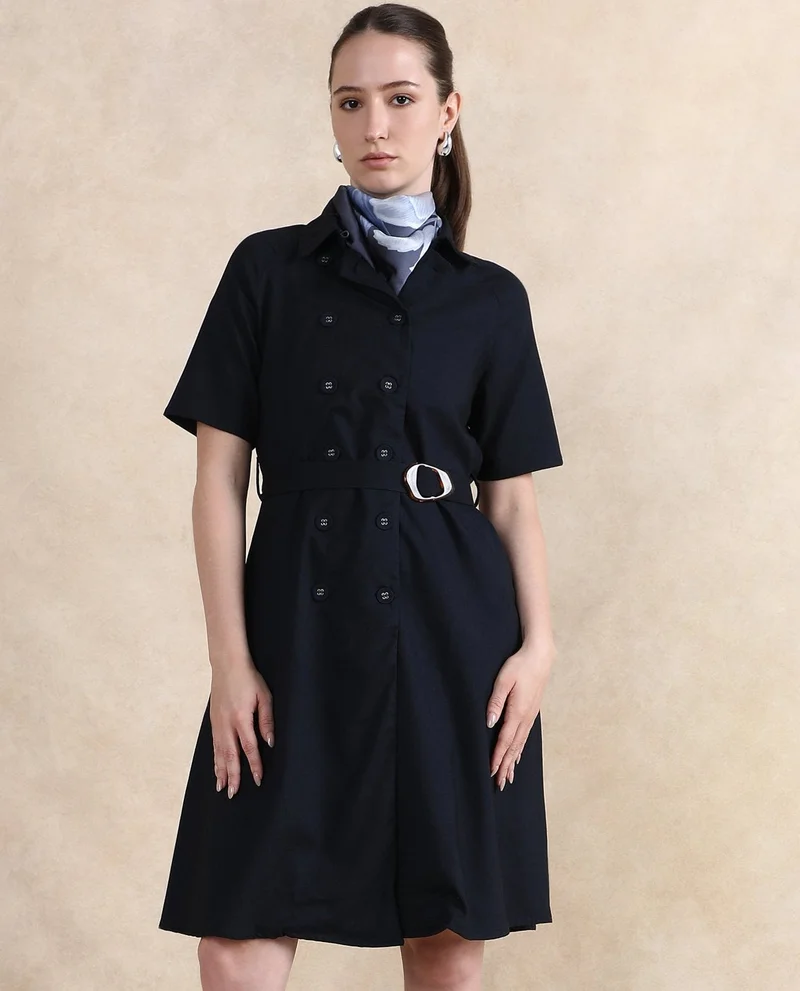 Rareism Women's Trench Dress With Overlap Detail