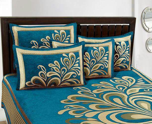 STARNSTYLE Premium Softness and Durability Chenille Velvet 500 TC Double Bed King Size Bedsheet with 2 Pillow Cover 90x100 Inch Rangoli Sky Blue - Image 4