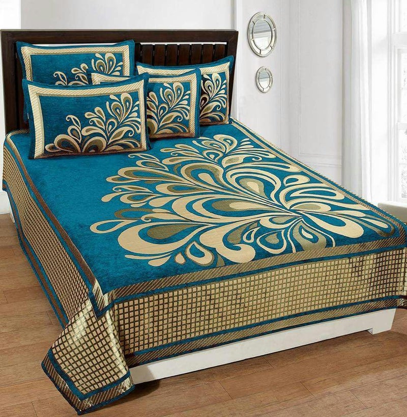 STARNSTYLE Premium Softness and Durability Chenille Velvet 500 TC Double Bed King Size Bedsheet with 2 Pillow Cover 90x100 Inch Rangoli Sky Blue - Image 1