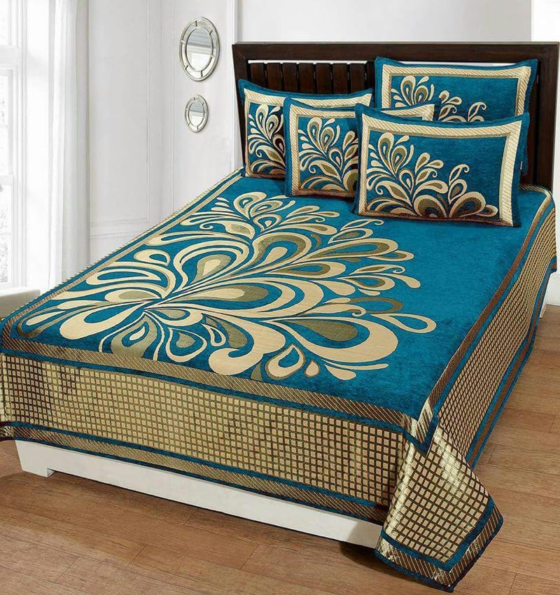 STARNSTYLE Premium Softness and Durability Chenille Velvet 500 TC Double Bed King Size Bedsheet with 2 Pillow Cover 90x100 Inch Rangoli Sky Blue - Image 2