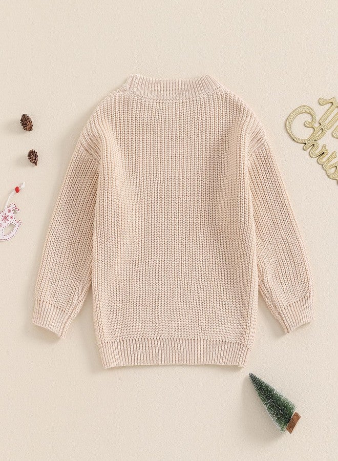 Honganda Infant Baby Girl Boy Christmas Thanksgiving Sweater Long Sleeve Letter Embroidery Pullover Knitwear Fall Outfit (Merry Beige, 2-3 Years) - Image 3