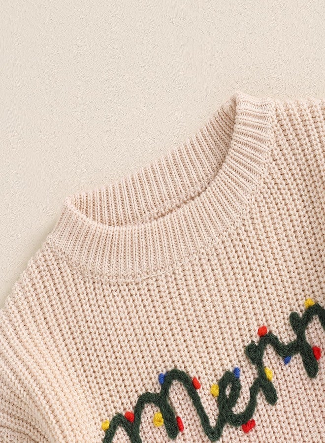 Honganda Infant Baby Girl Boy Christmas Thanksgiving Sweater Long Sleeve Letter Embroidery Pullover Knitwear Fall Outfit (Merry Beige, 2-3 Years) - Image 4