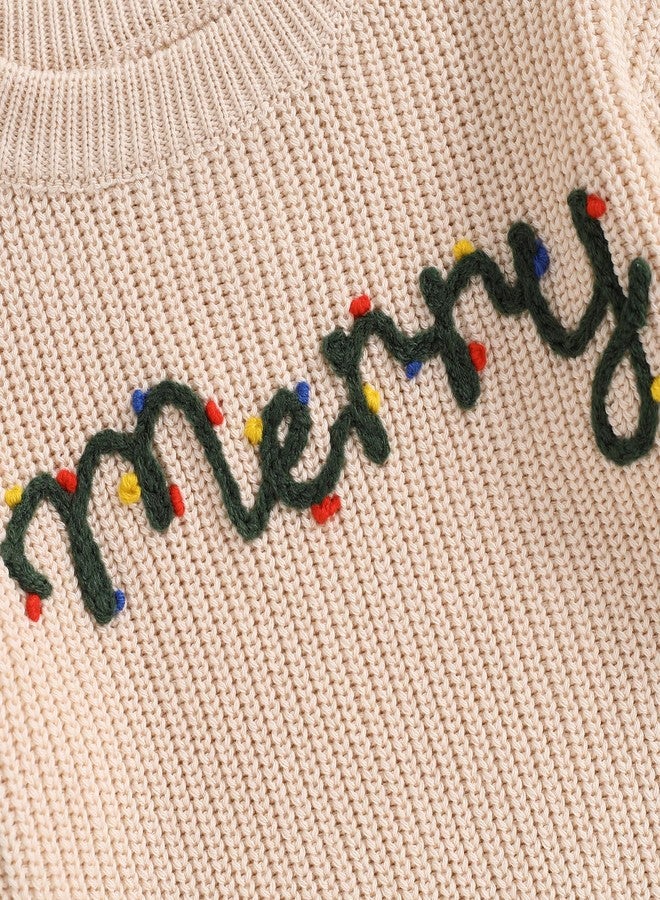 Honganda Infant Baby Girl Boy Christmas Thanksgiving Sweater Long Sleeve Letter Embroidery Pullover Knitwear Fall Outfit (Merry Beige, 2-3 Years) - Image 5