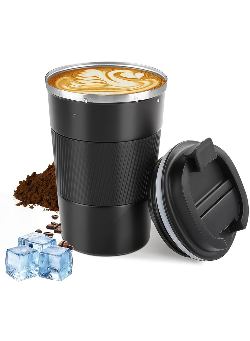 ليشا فنجان قهوة من الفولاذ المقاوم للصدأ بسعة 510 مل، كوب قهوة من الفولاذ المقاوم للصدأ، كوب سفر معزول بالتفريغ من الهواء للمنزل والمكتب والخارج، رائع للمشروبات المثلجة والمشروبات الساخنة - Image 1