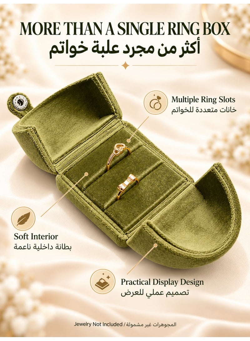 دونيسو علبة خواتم مزدوجة من المخمل الأخضر بفتحتين، حامل خواتم للخطوبة والزفاف وطلب الزواج، علبة هدايا مخملية مدمجة للأزواج والمراسم والذكرى السنوية، قطعة واحدة - Image 2