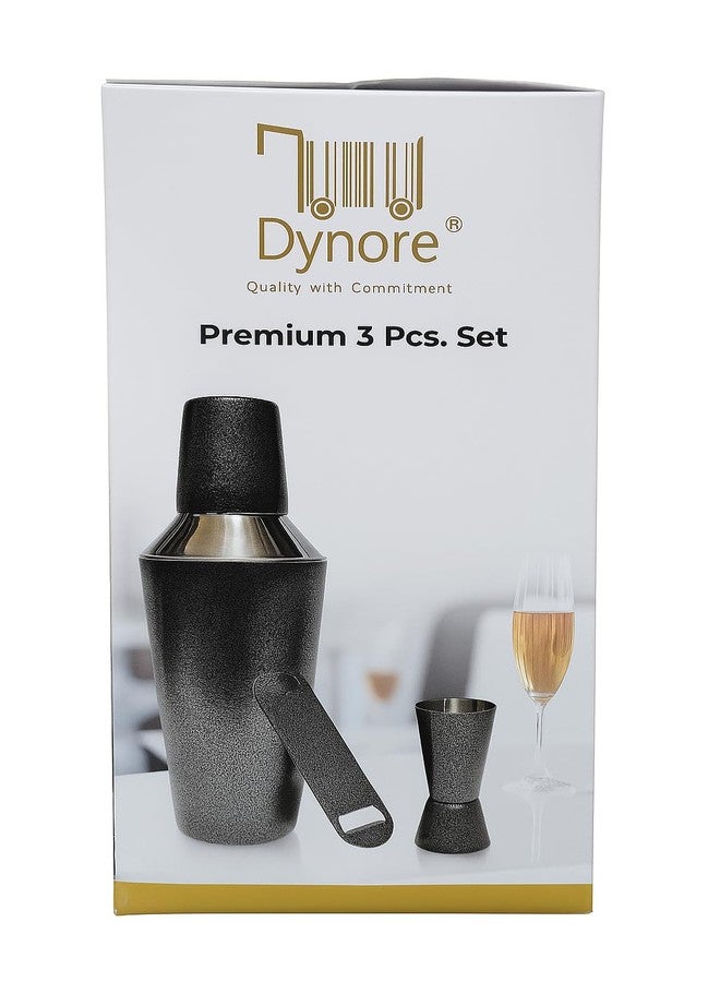 Dynore طقم بار من الفولاذ المقاوم للصدأ الأسود من داينور، مكون من 3 قطع: خلاط كوكتيل، ومقياس، وفتاحة زجاجات، مع علبة هدايا ملونة. - Image 5