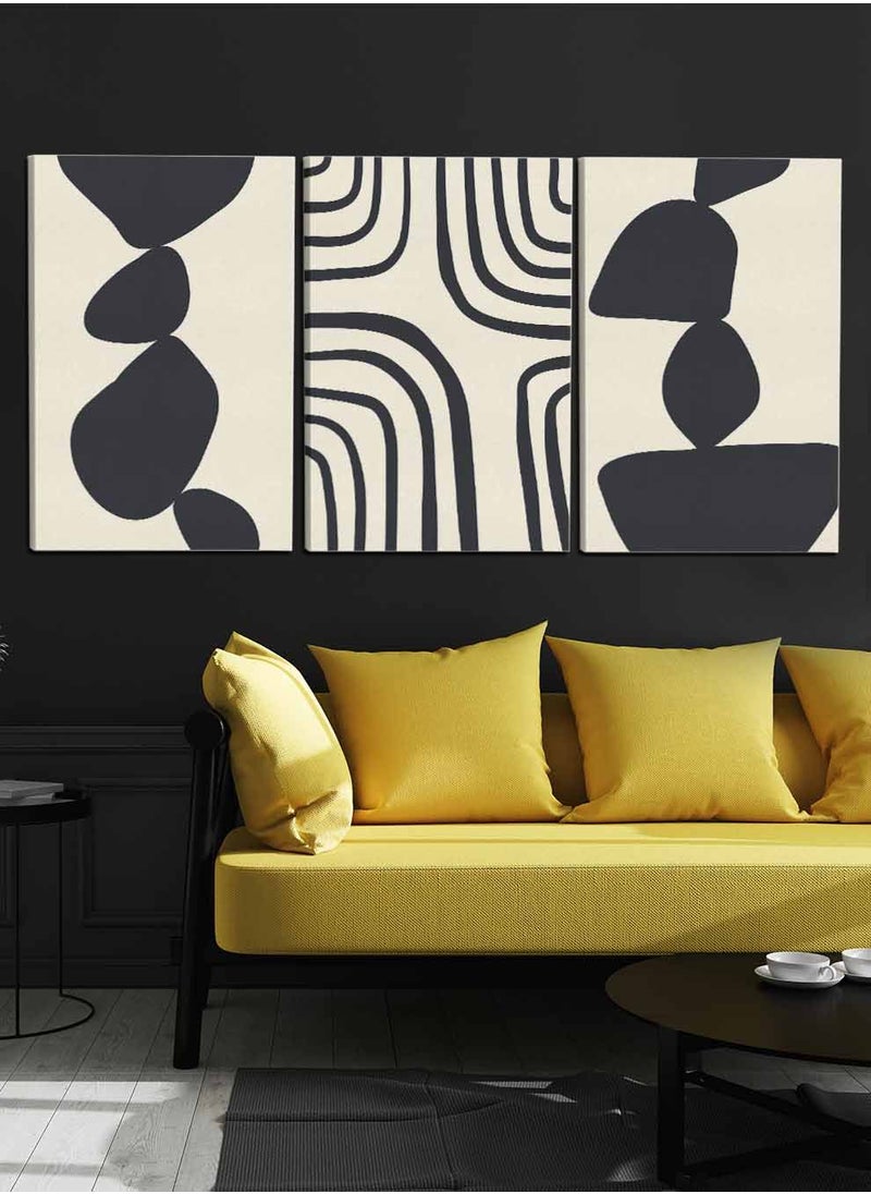 LOWHA Set Of 3 Framed Canvas Wall Arts Stretched Over Wooden Frame, Abstract Paintings, For Home, Living Room, Office Decor  - Image 1