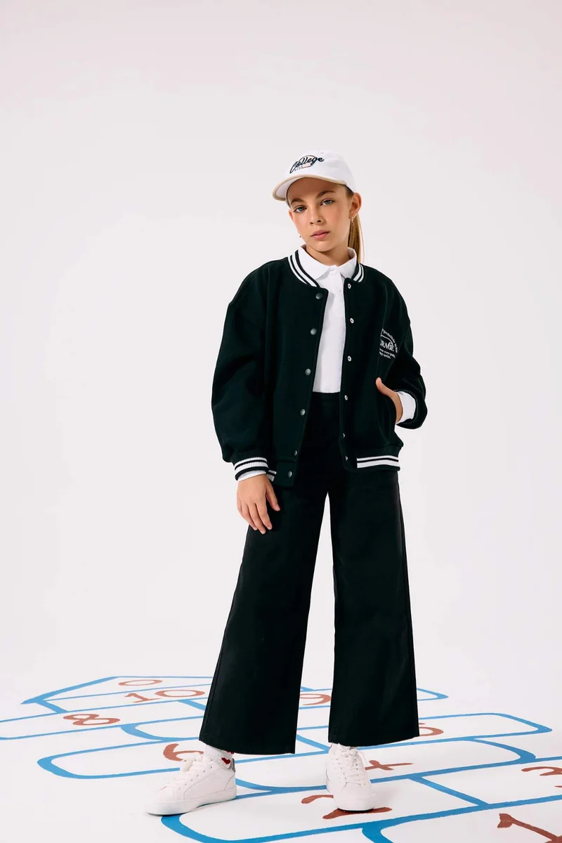 DeFacto Girl Printed College Collar Bomber Jacket