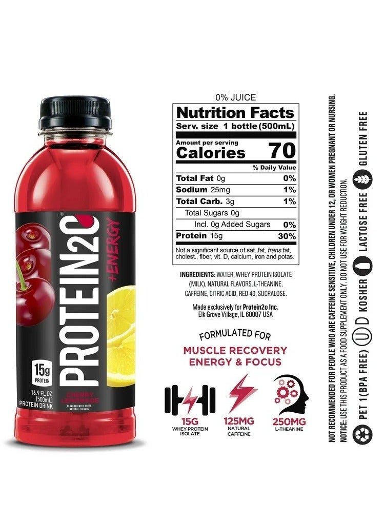 PROTEIN20 Protein20 Protein Infused Water + Energy 500ml Cherry Lemonade Flavor Pack of 12 - Image 2